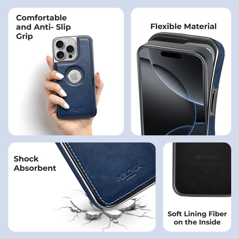 iPhone 13 Pro Luxurious Chrome Leather Case - Blue