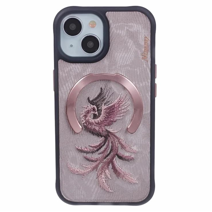 Nimmy Design Dreamy Animal Series Magnetic Safe Case for Apple iPhone 16 Pro 3D Embroidery Anti-Slip Scratch Resistant Protective Cover (Rose Gold Phoenix)