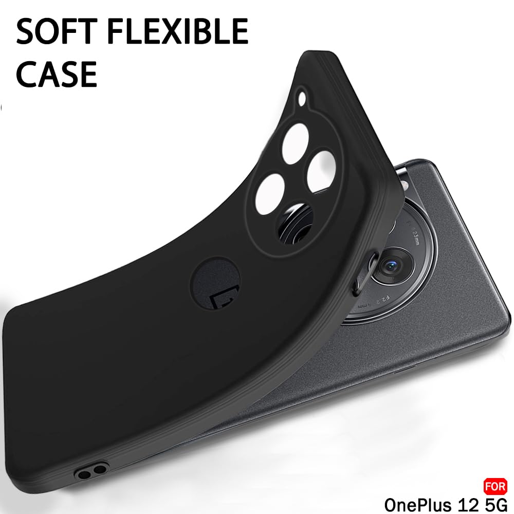 Silicone Back Cover Case for OnePlus 12 5G | Soft Micro-Fibre Lining Inside | Camera Protection Bump | Shockproof Back Cover Case for OnePlus 12 5G (Silicone, Black)
