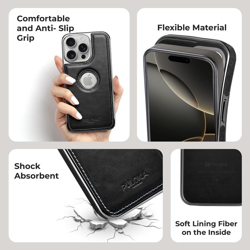 iPhone 13 Pro Luxurious Chrome Leather Case - Black