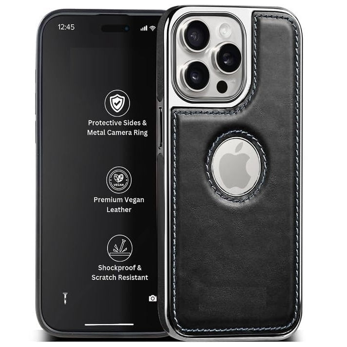 iPhone 13 Pro Luxurious Chrome Leather Case - Black
