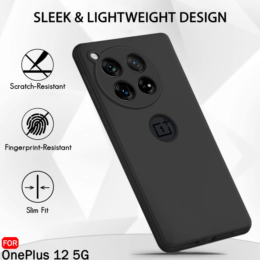 Silicone Back Cover Case for OnePlus 12 5G | Soft Micro-Fibre Lining Inside | Camera Protection Bump | Shockproof Back Cover Case for OnePlus 12 5G (Silicone, Black)