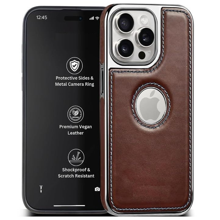 iPhone 13 Pro Luxurious Chrome Leather Case - Brown
