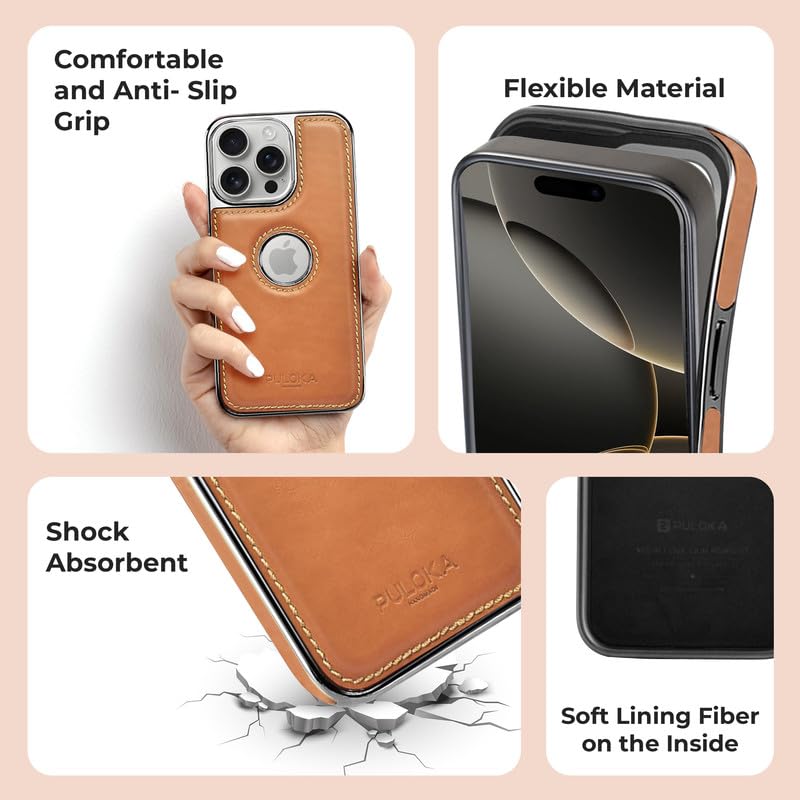 iPhone 13 Pro Luxurious Chrome Leather Case - Tan