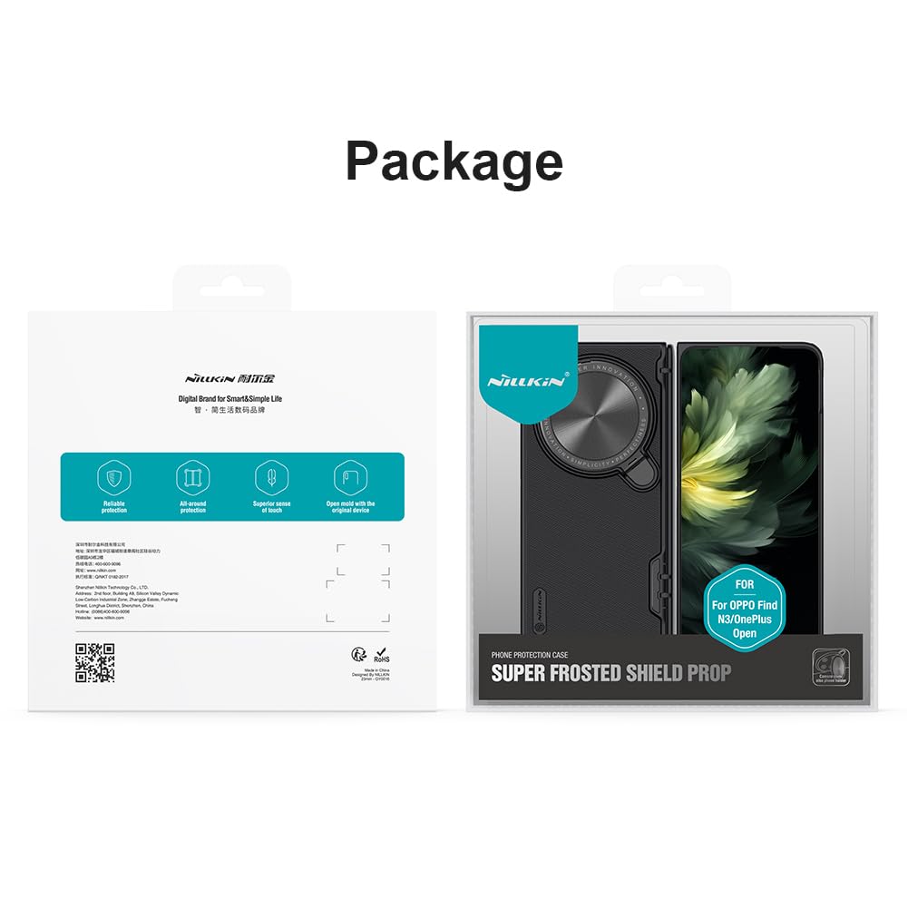 Nillkin Case for OnePlus Open (7.82" Inch) Super Frosted Shield Prop Flip Style Lens Camera Protect Mobile Holder TPU + PC Wireless Charging Black Color