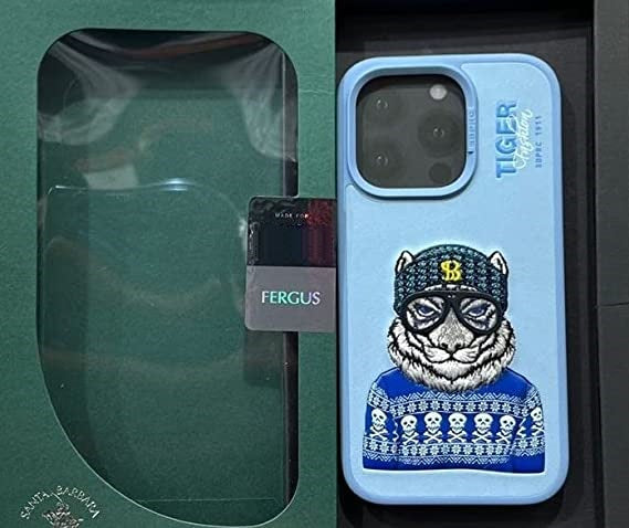 iPhone 14 Pro Max Santa Barbara Fergus Series Genuine Leather Case - Blue