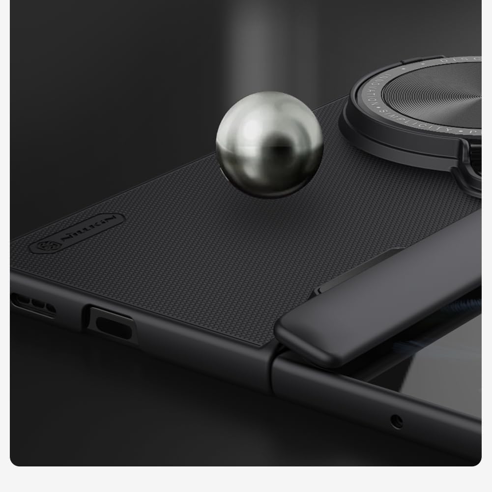 Nillkin Case for OnePlus Open (7.82" Inch) Super Frosted Shield Prop Flip Style Lens Camera Protect Mobile Holder TPU + PC Wireless Charging Black Color