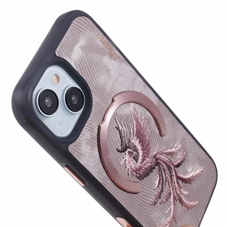 Nimmy Design Dreamy Animal Series Magnetic Safe Case for Apple iPhone 16 3D Embroidery Anti-Slip Scratch Resistant Protective Cover (Rose Gold Phoenix)