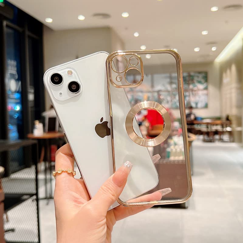 iPhone 14 Transparent Electroplating Case with Camera Protection - Gold