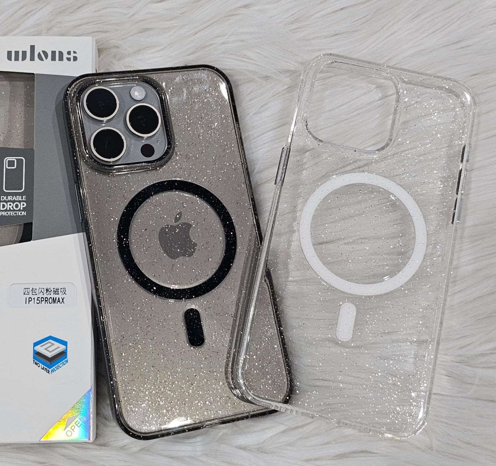 Glitter Magnetic Case for iPhone 15 Plus , Hard PC + Soft TPU Compatible with MagSafe Phone Cover - Black