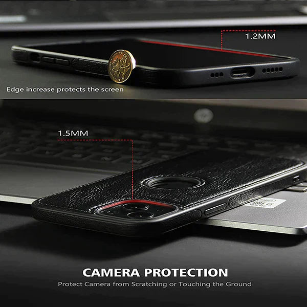 iPhone 13 Pro Classic PU Leather Case with Logo Cut - Black