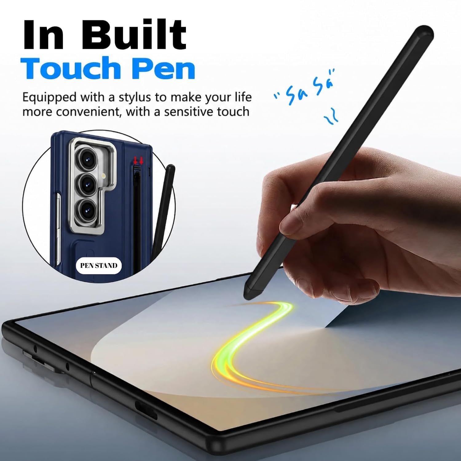 Samsung Z Fold8 Ultra Skin Feel S-Pen Case with Metal Kickstand & Hinge Protection- Blue