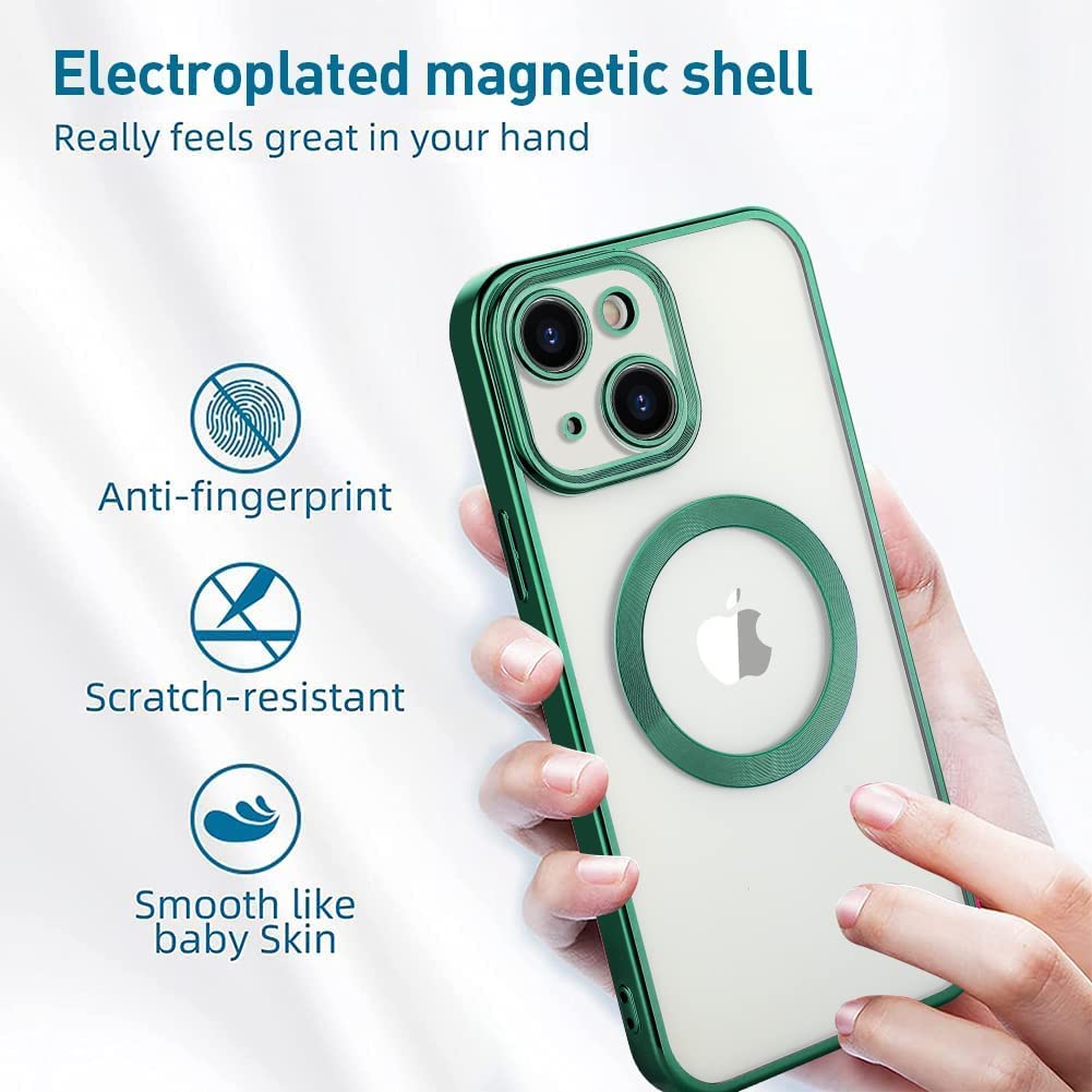 iPhone 14 Transparent Electroplating Case with Camera Protection - Green
