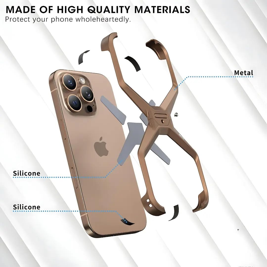 iPhone 16 Super Slim Premium Metal Luxury Aluminum Frameless X Shaped Case - Desert Titanium