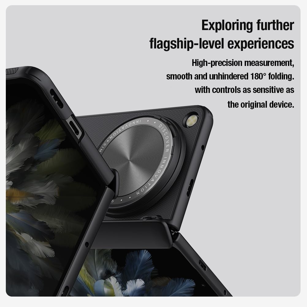 Super Frosted Shield Prop for OnePlus OPen Case, Camera Lens Lid, Hard PC Kickstand Back Cover for OnePlus Open - Black