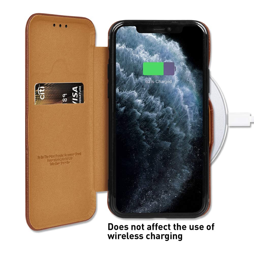 iPhone 13 Pro Leather Flip Cover with Card Slot & Kickstand Function – Brown