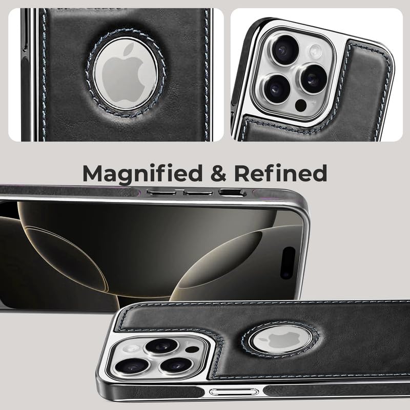 iPhone 13 Pro Luxurious Chrome Leather Case - Black