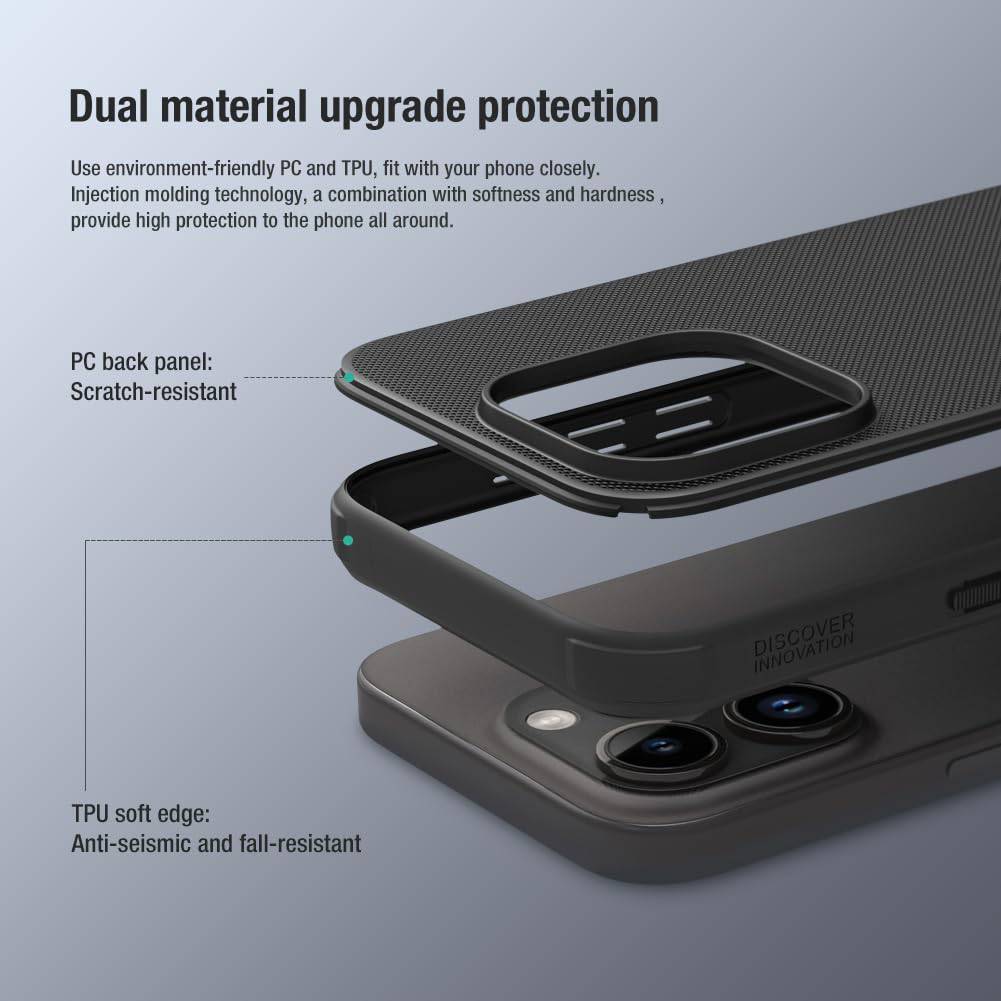 Nillkin Case for Apple iPhone 12 Pro (6.1" Inch) Super Frosted Shield Pro Hard Back Soft Border (PC + TPU) Shock Absorb Cover Raised Bezel Camera Protect PC without Logo Cut Black Color