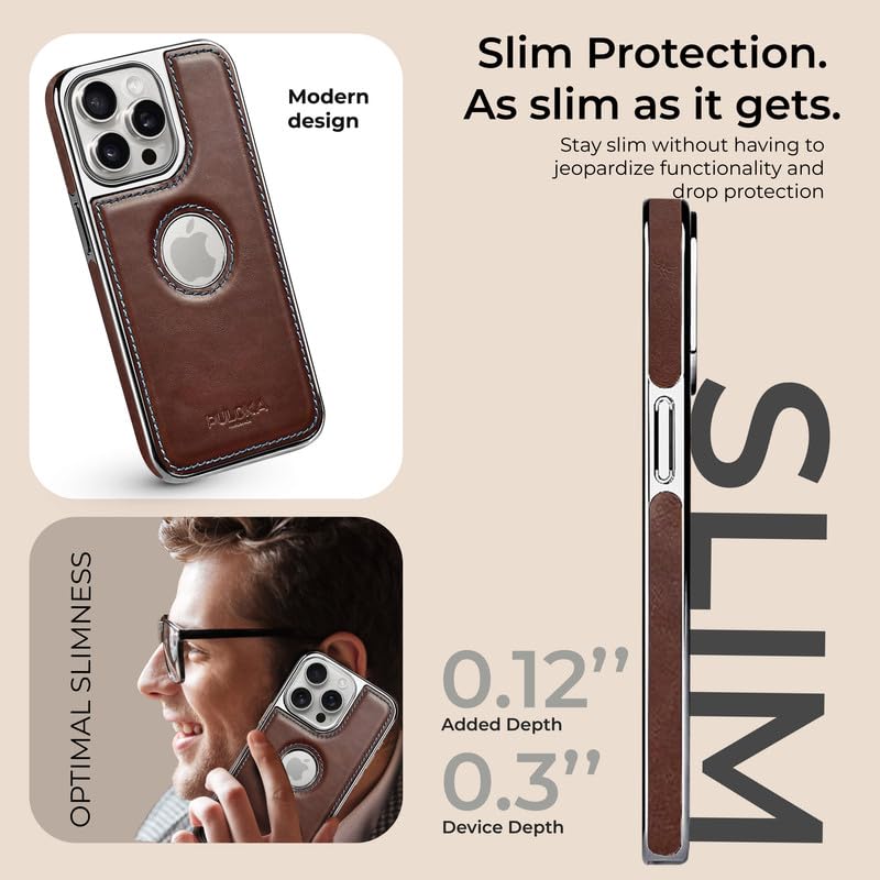 iPhone 13 Pro Luxurious Chrome Leather Case - Brown