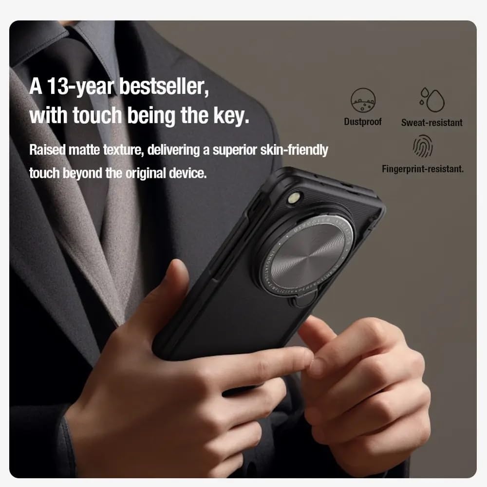 Super Frosted Shield Prop for OPPO Find N3 Case, Camera Lens Lid, Hard PC Kickstand Back Cover for OnePlus Open - Black