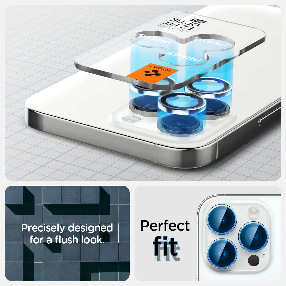 Spigen EZ Fit Optik Pro Tempered Glass Camera Lens Protector Guard for iPhone 14 Pro (Silver) - 1 Pack