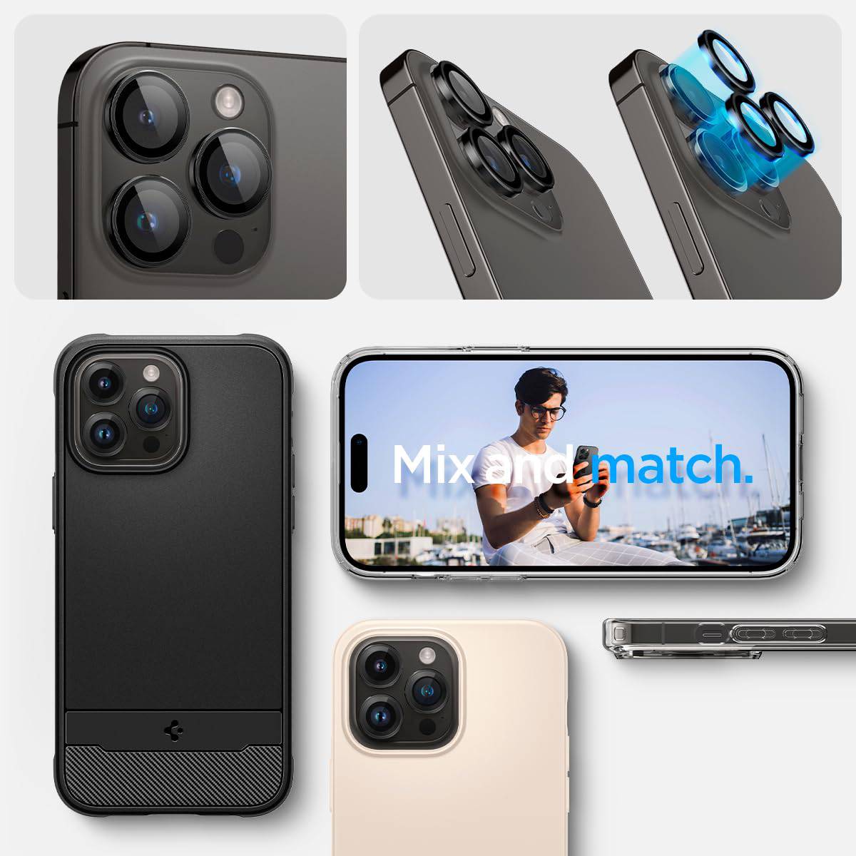 Spigen EZ Fit Optik Pro Tempered Glass Camera Lens Protector Guard for iPhone 15 Pro Max (Black) - 1 Pack