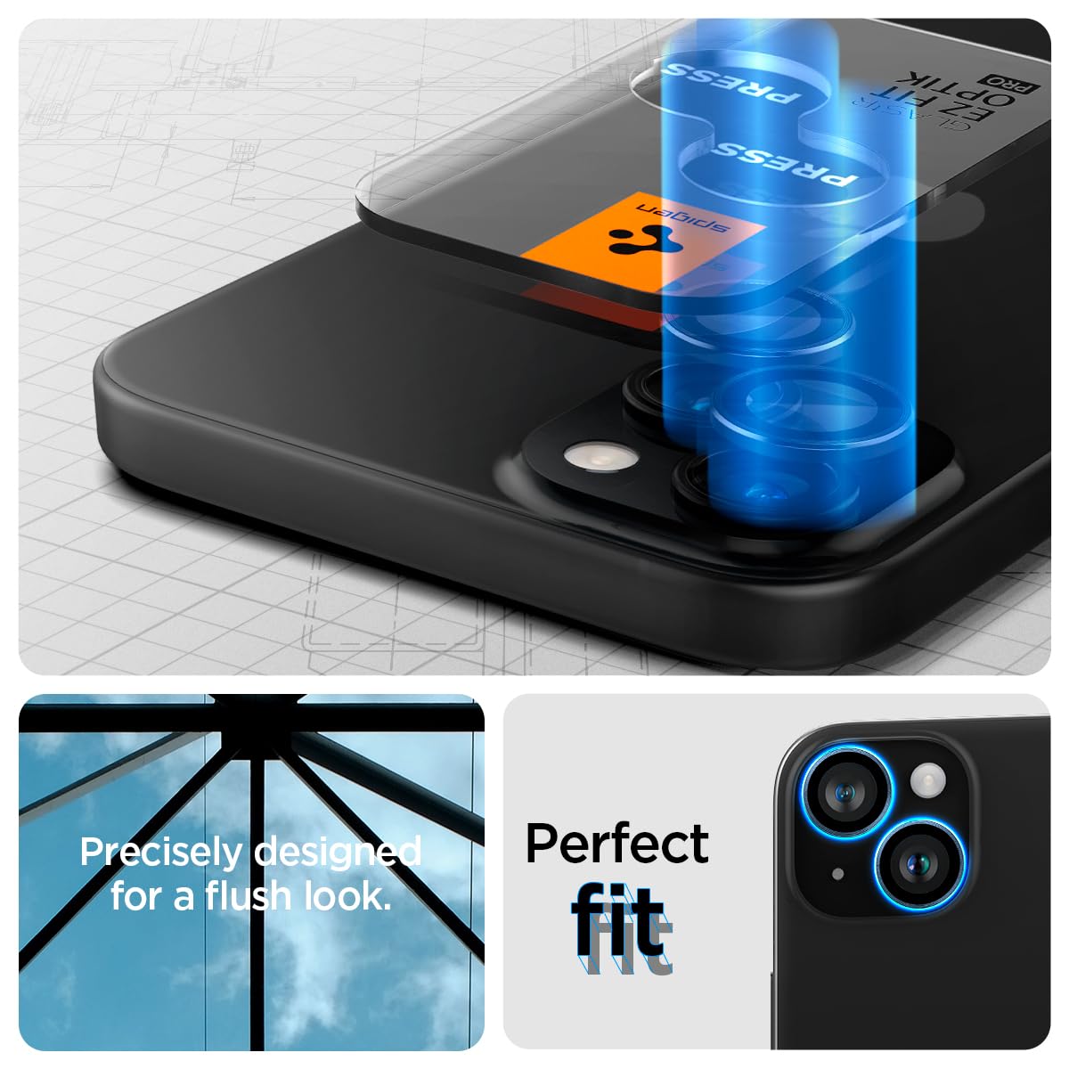 Spigen EZ Fit Optik Pro Tempered Glass Camera Lens Protector Guard for iPhone 15 Plus (Black) - 1 Pack