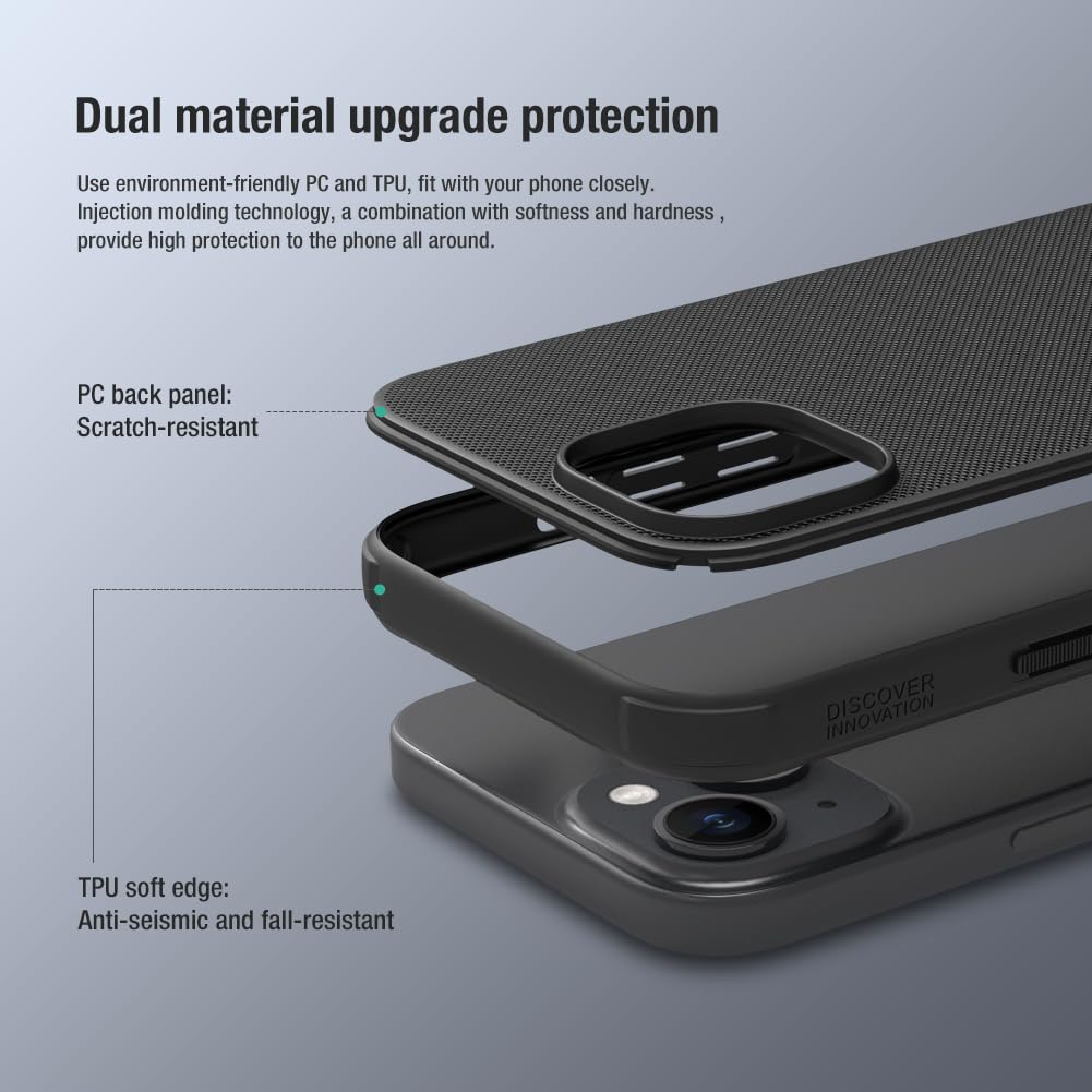 Nillkin Case for Apple iPhone 15 Plus (6.7" Inch) Super Frosted Shield Pro Hard Back Soft Border (PC + TPU) Shock Absorb Cover Raised Bezel Camera Protect PC without Logo Cut Black Color