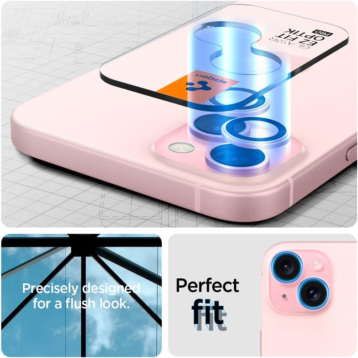 Spigen EZ Fit Optik Pro Tempered Glass Camera Lens Protector Guard for iPhone 15 Plus (Pink) - 1 Pack