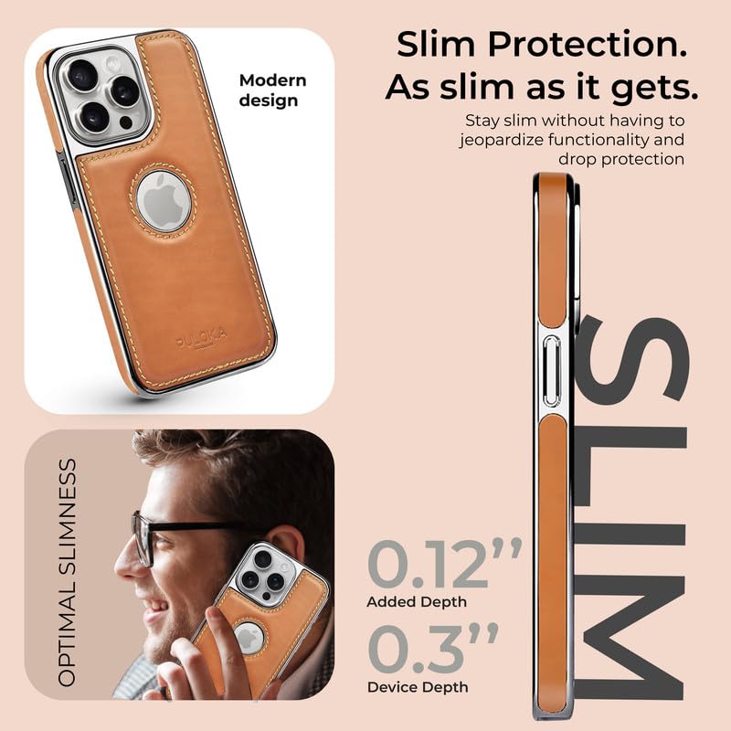 iPhone 13 Pro Luxurious Chrome Leather Case - Tan