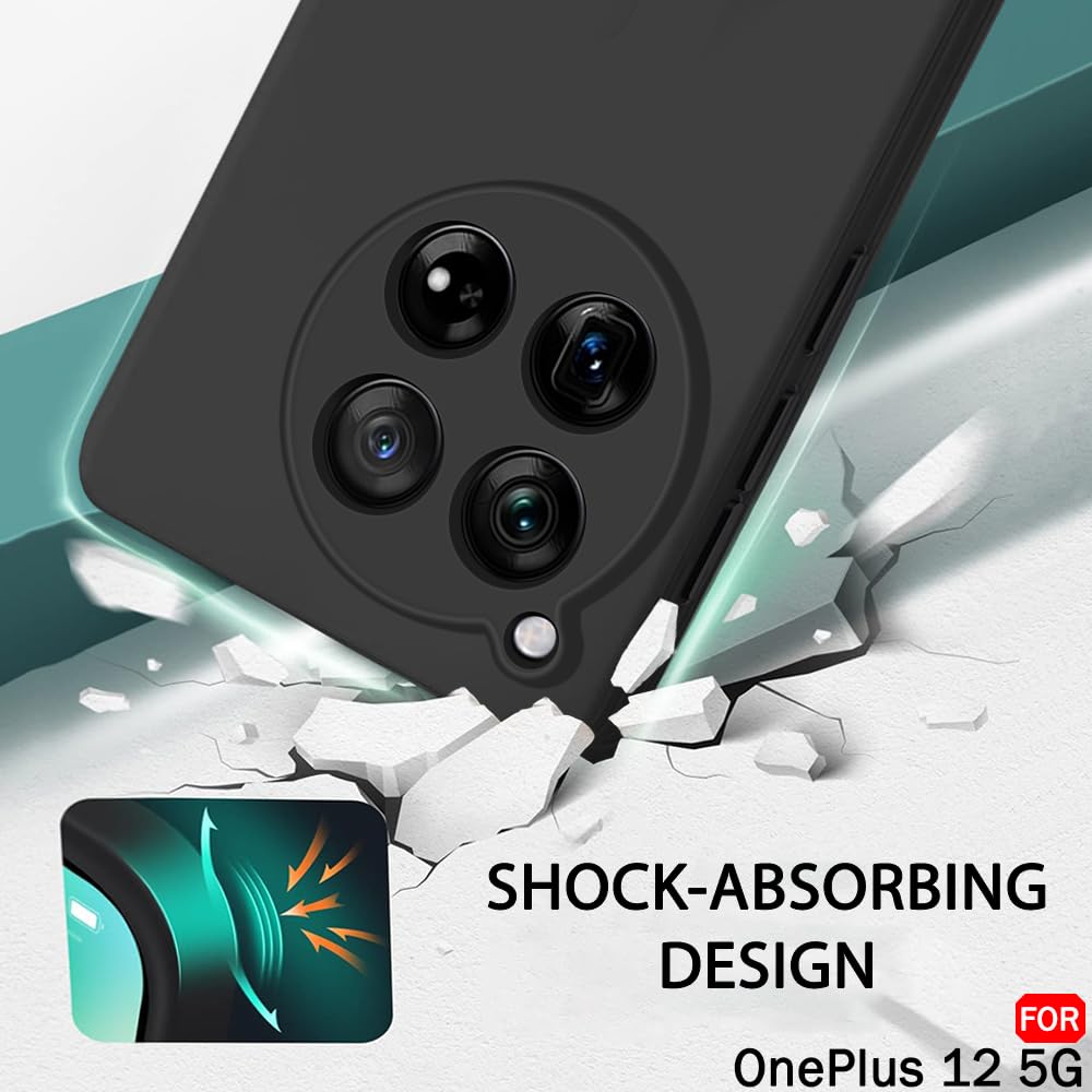 Silicone Back Cover Case for OnePlus 12 5G | Soft Micro-Fibre Lining Inside | Camera Protection Bump | Shockproof Back Cover Case for OnePlus 12 5G (Silicone, Black)