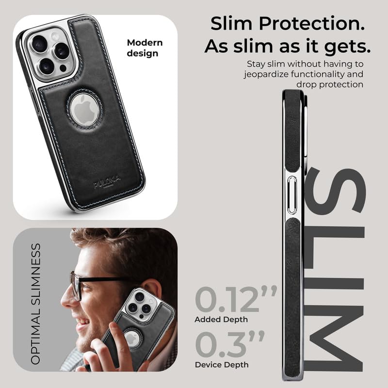 iPhone 13 Pro Luxurious Chrome Leather Case - Black