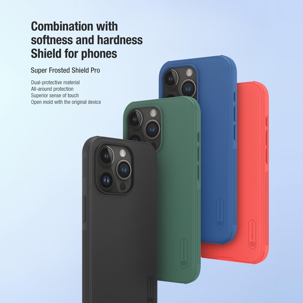 Nillkin Case for Apple iPhone 13 Pro (6.1" Inch) Super Frosted Shield Pro Hard Back Soft Border (PC + TPU) Shock Absorb Cover Raised Bezel Camera Protect PC without Logo Cut Black Color