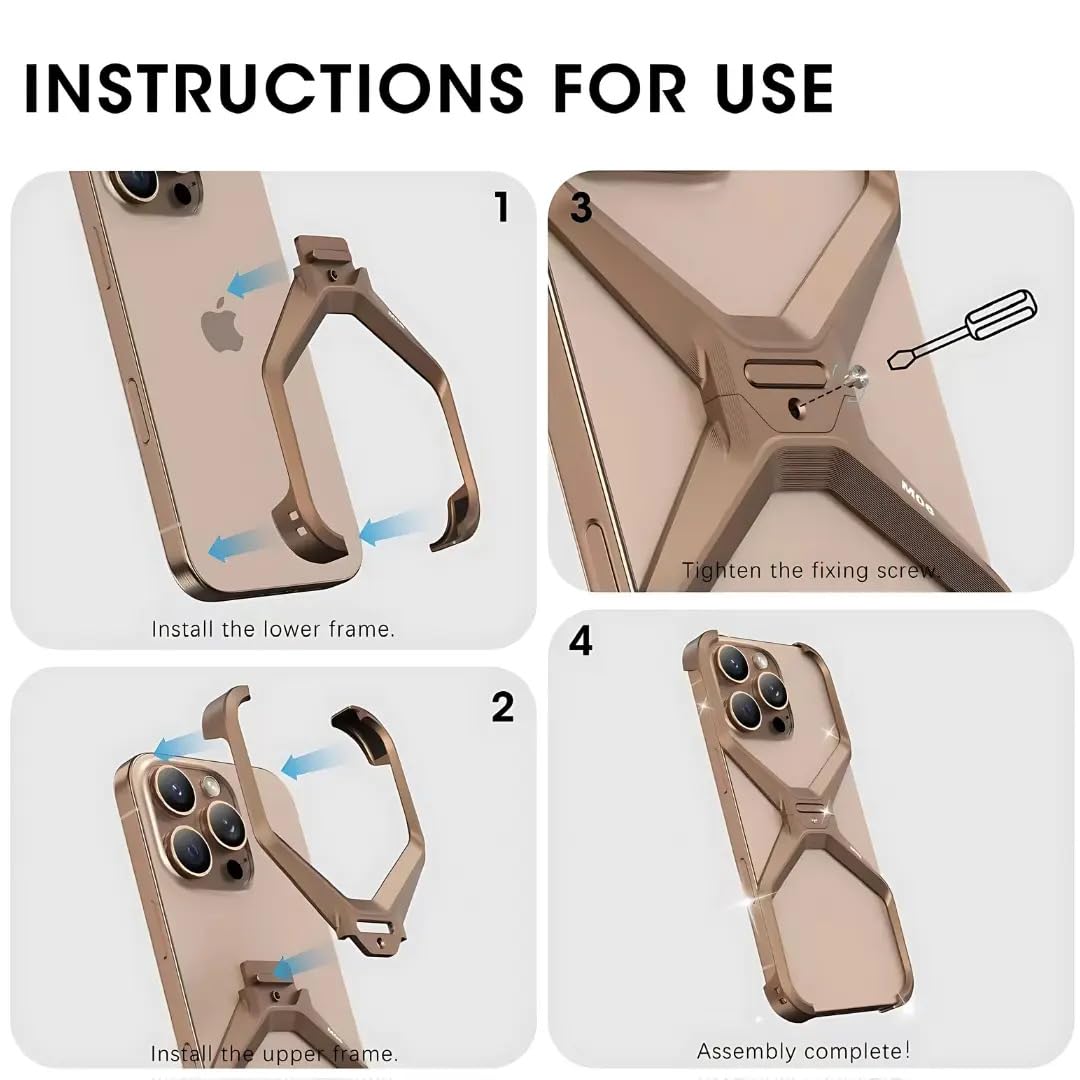 iPhone 16 Pro Max X Shape Metal Case Super Slim Premium Metal Luxury Aluminum Frameless X Shaped Case - Desert Titanium