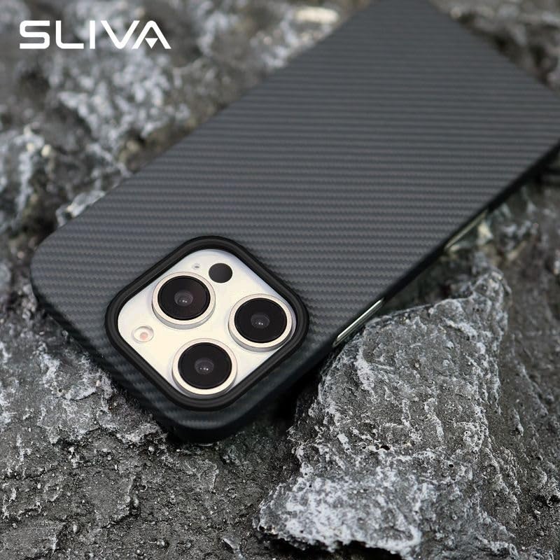 iPhone 16 Pro Max Carbon Fiber Case, SLIVA Real Carbon Aramid Fiber Case 0.5 mm Thin - Black