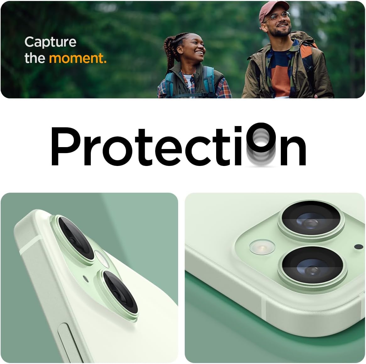 Spigen EZ Fit Optik Pro Tempered Glass Camera Lens Protector Guard for iPhone 15 (Green) - 1 Pack