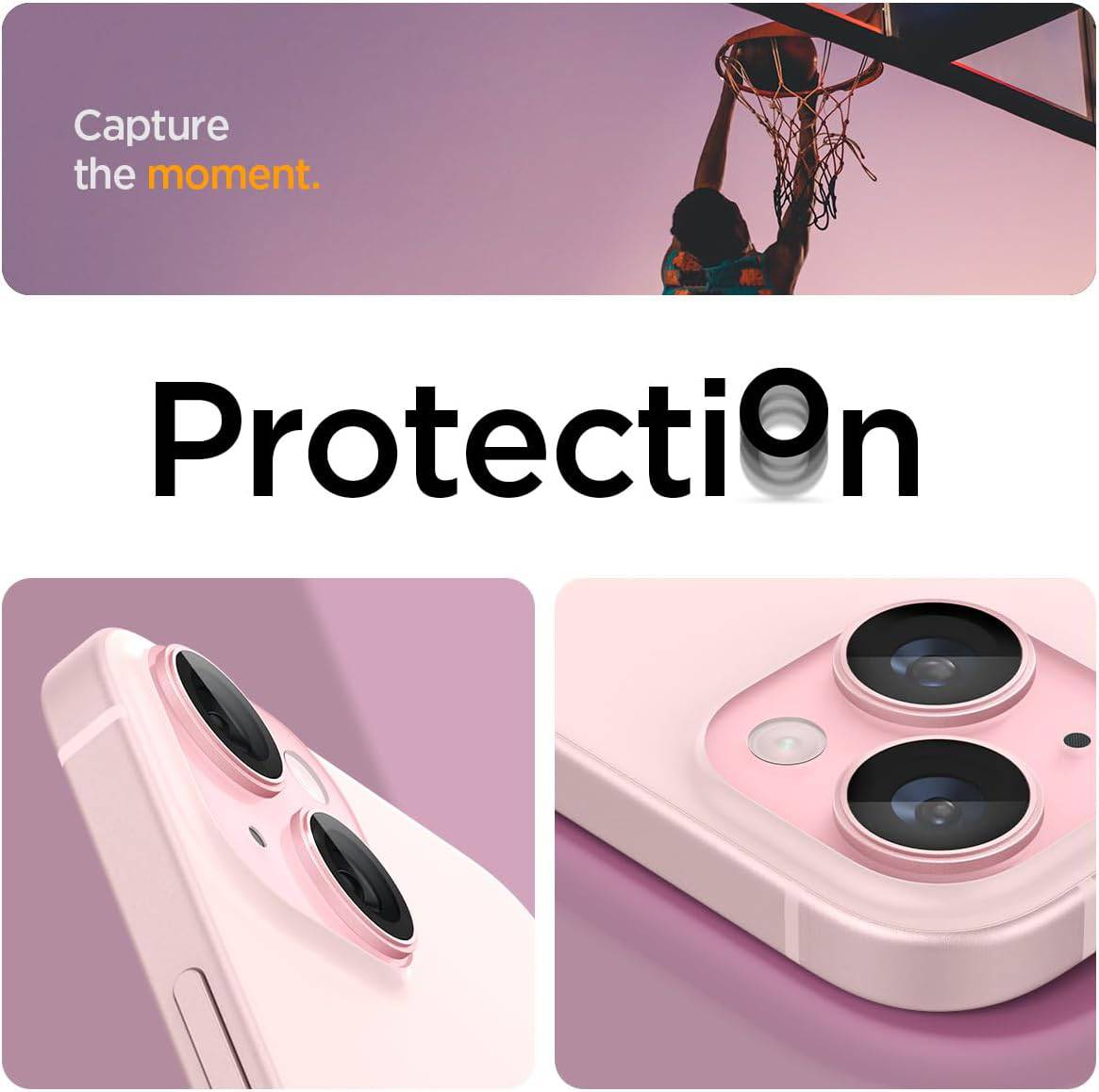 Spigen EZ Fit Optik Pro Tempered Glass Camera Lens Protector Guard for iPhone 15 Plus (Pink) - 1 Pack