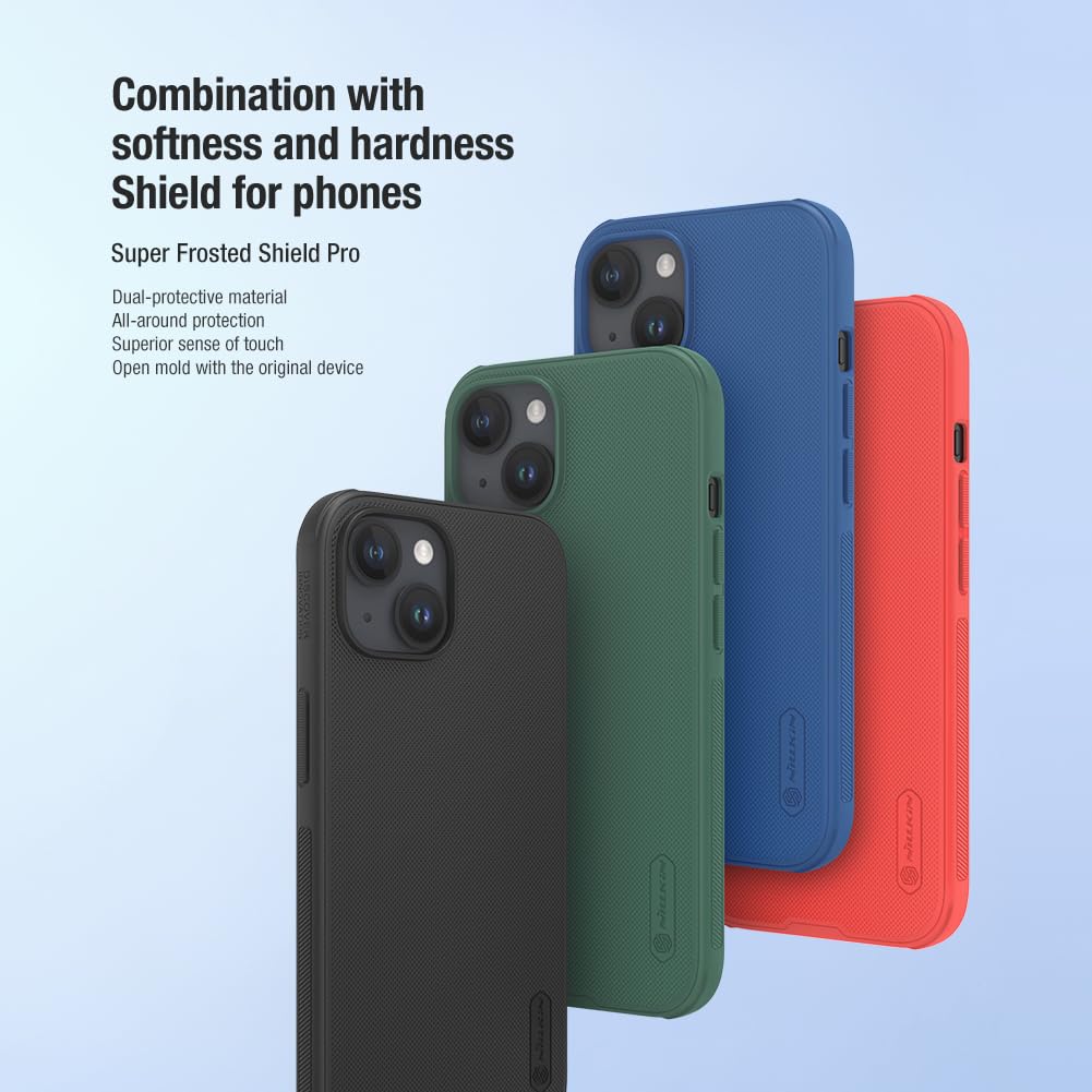 Nillkin Case for Apple iPhone 14 (6.1" Inch) Super Frosted Shield Pro Hard Back Soft Border (PC + TPU) Shock Absorb Cover Raised Bezel Camera Protect PC without Logo Cut Black Color