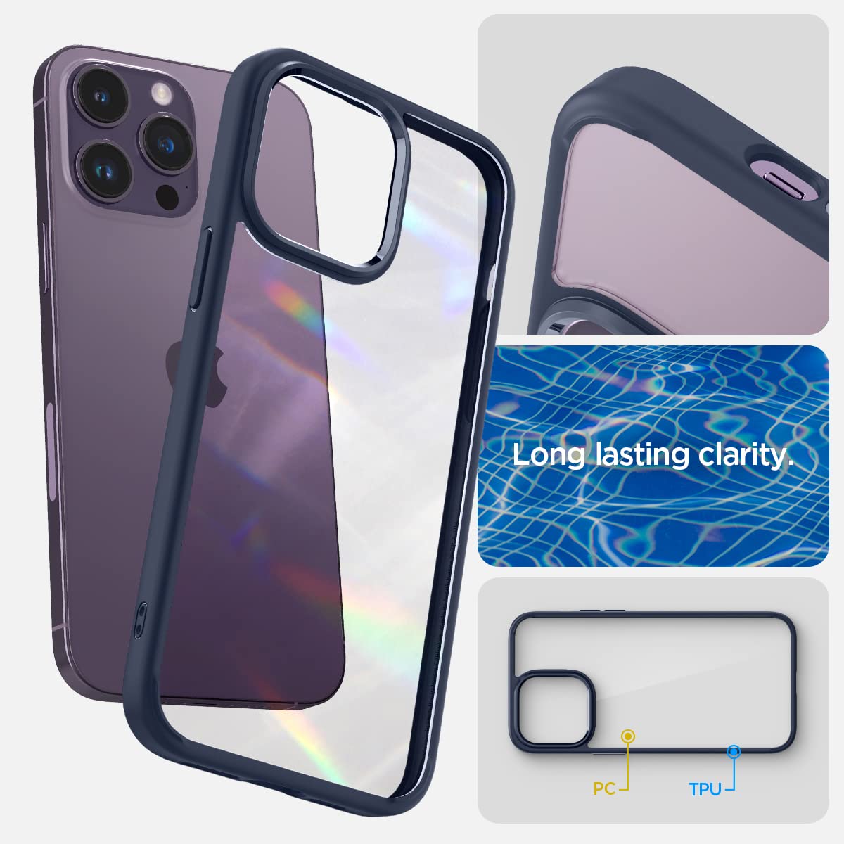 Spigen Ultra Hybrid Back Cover Case Compatible with iPhone 16 Pro (TPU + Poly Carbonate | Navy Blue)