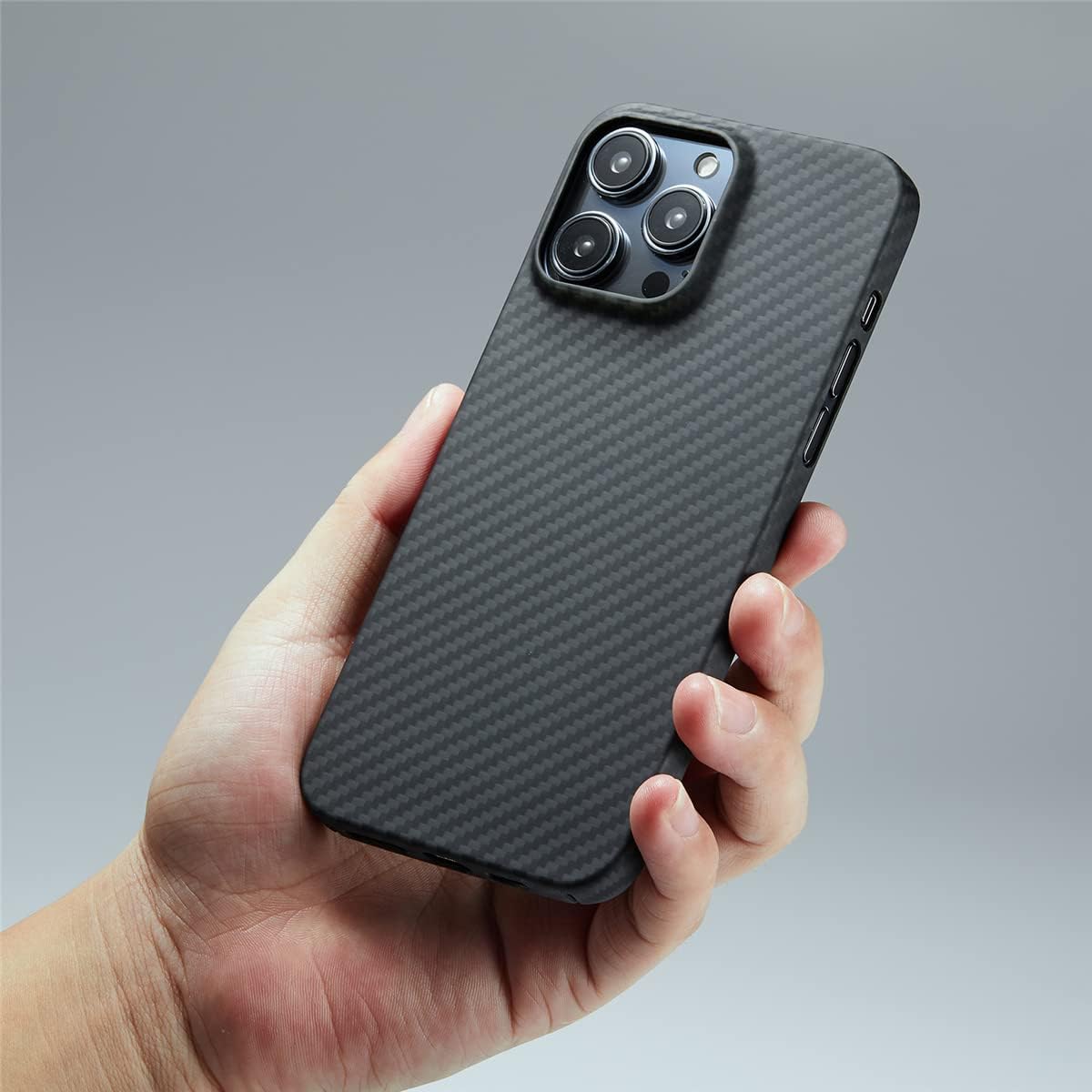 iPhone 15 Plus Slim Carbon Fiber Texture Hard PC Case - Black