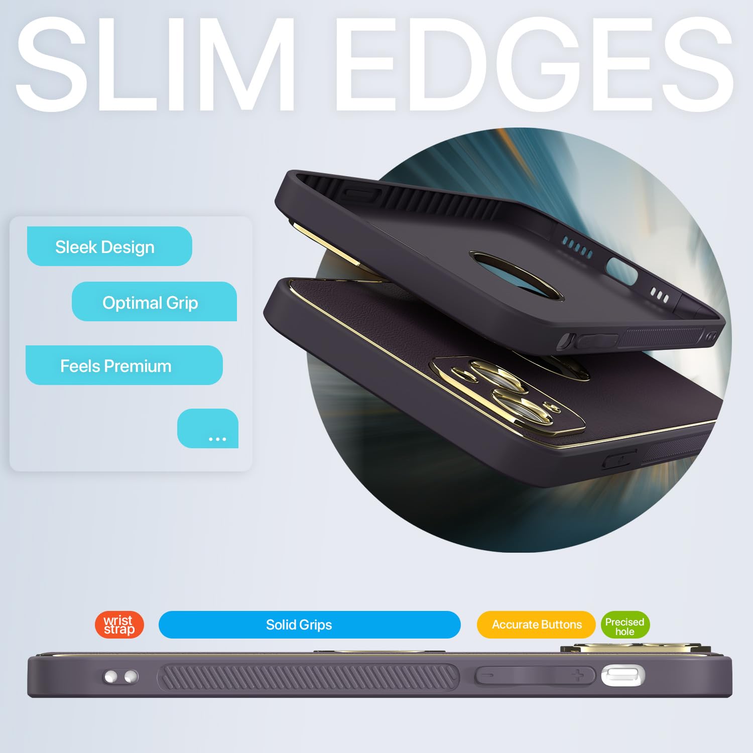 iPhone 13 Leather Silver Electroplated Chrome Back Cover-Purple