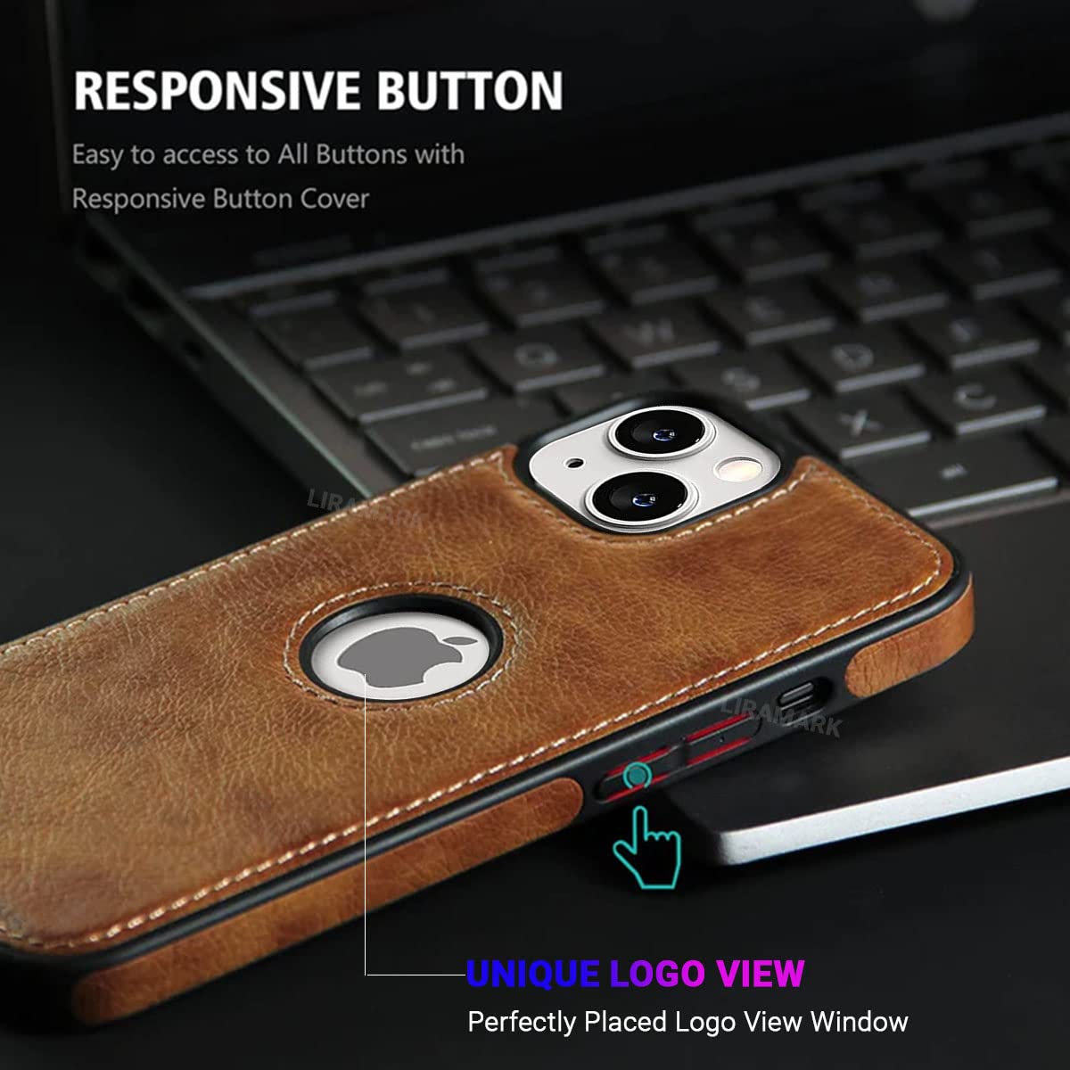 iPhone 14 Max Classic Luxury Elegant PU Leather Case Cover with Logo Cut  - Brown