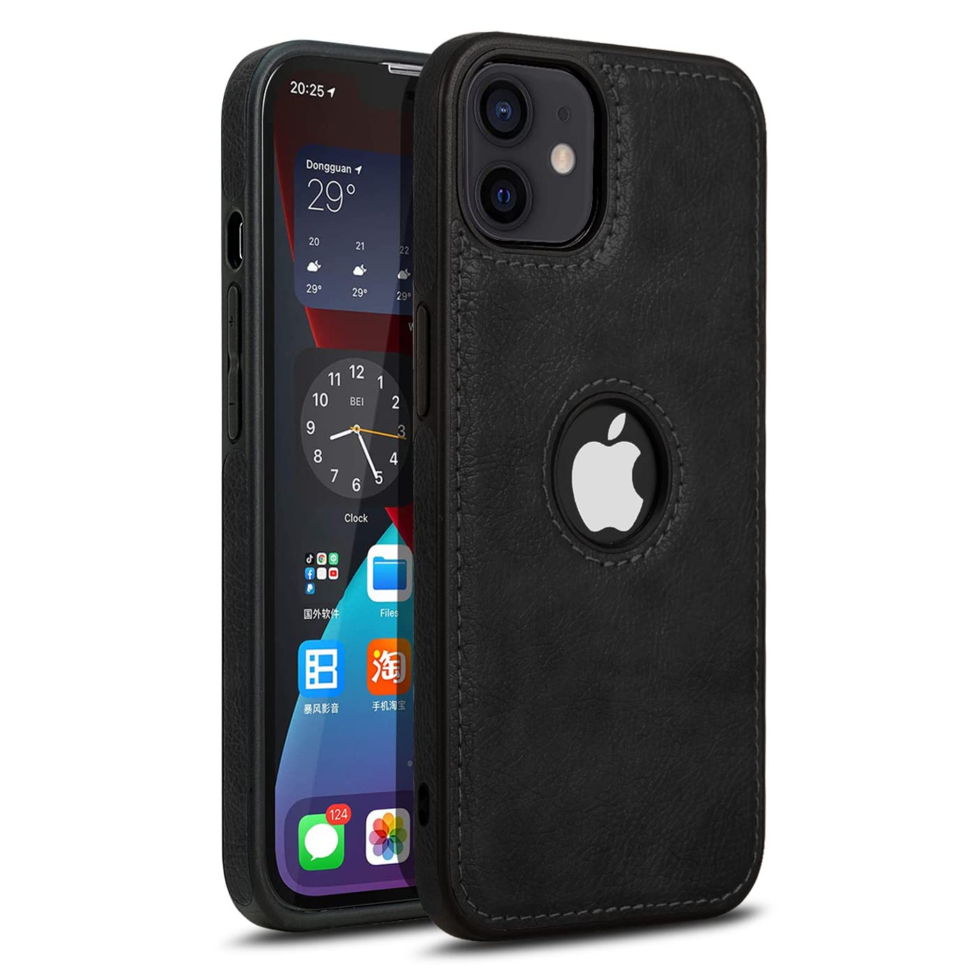 iPhone 12 Original PU Leather Case Classic Luxury Elegant with Logo Cut-Black