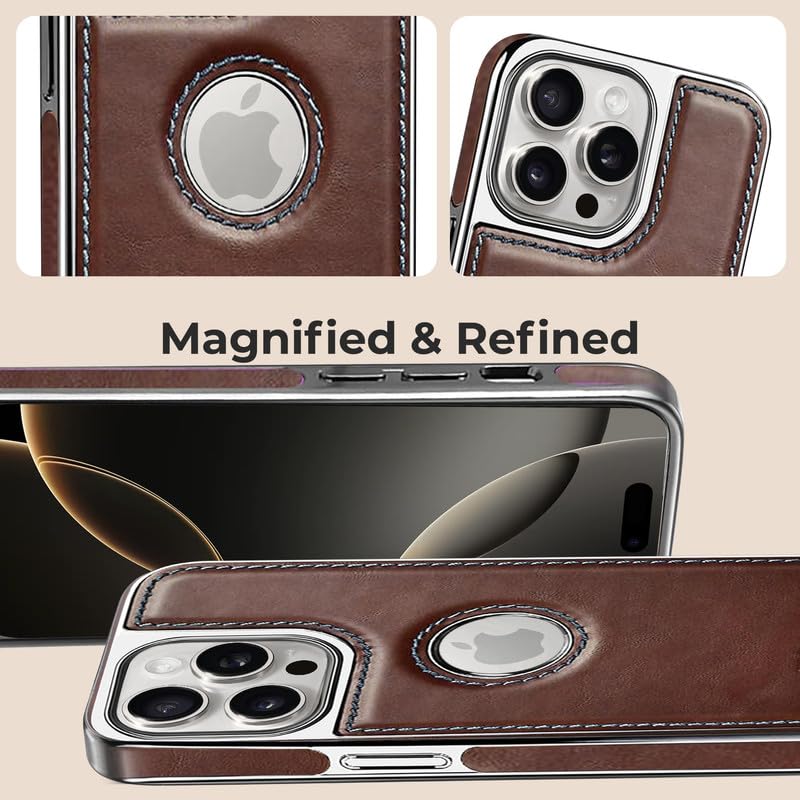 iPhone 13 Pro Luxurious Chrome Leather Case - Brown