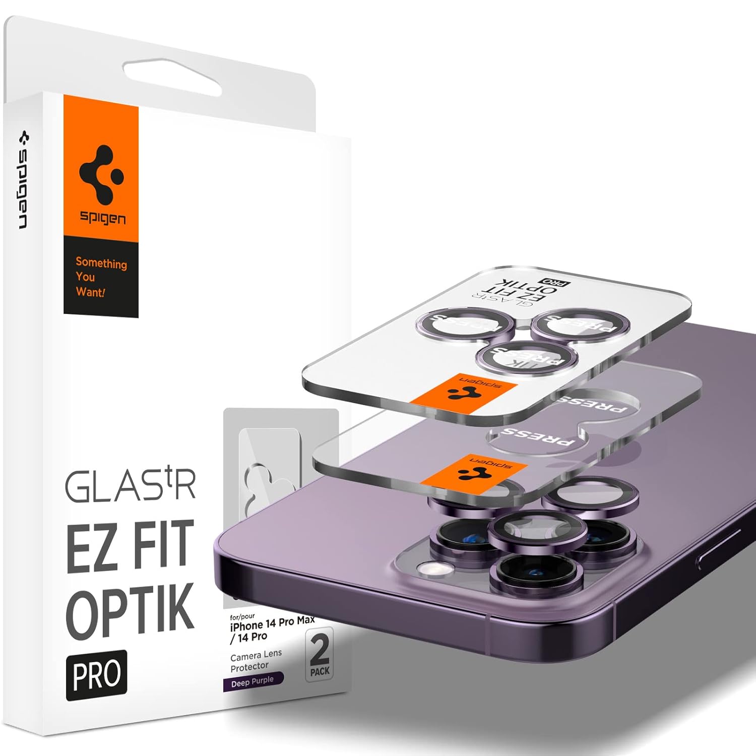 Spigen EZ Fit Optik Pro Tempered Glass Camera Lens Protector Guard for iPhone 14 (Purple) - 1 Pack