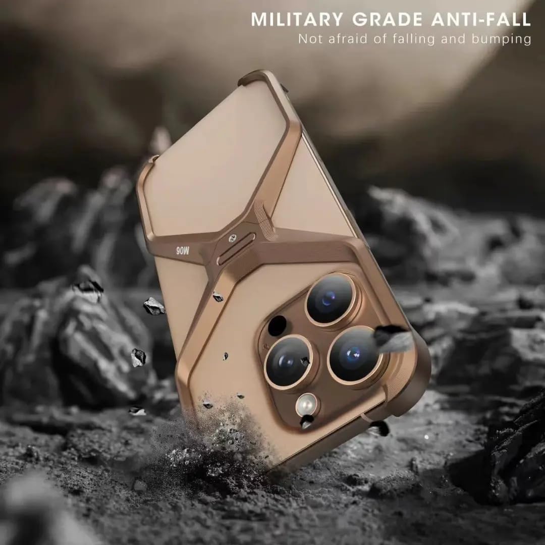 iPhone 16 Pro Max X Shape Metal Case Super Slim Premium Metal Luxury Aluminum Frameless X Shaped Case - Desert Titanium