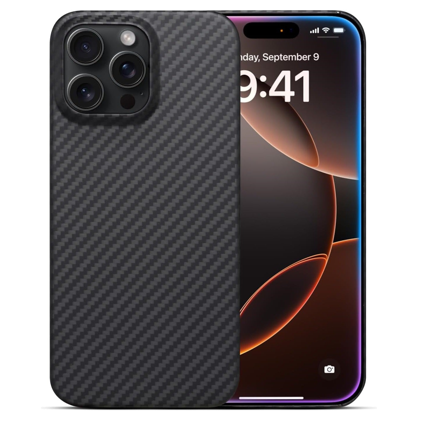 iPhone 16 Pro Slim Carbon Fiber Texture Anti-Fingerprint Hard Matte Case - Black