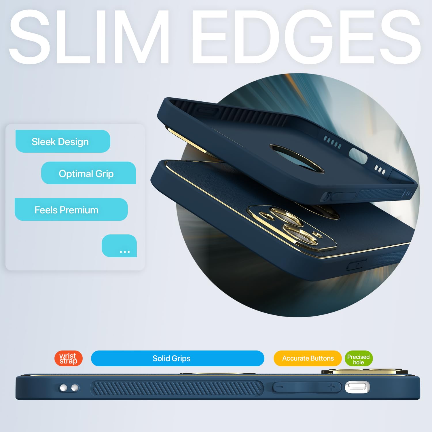 iPhone 13 Leather Silver Electroplated Chrome Back Cover-Blue