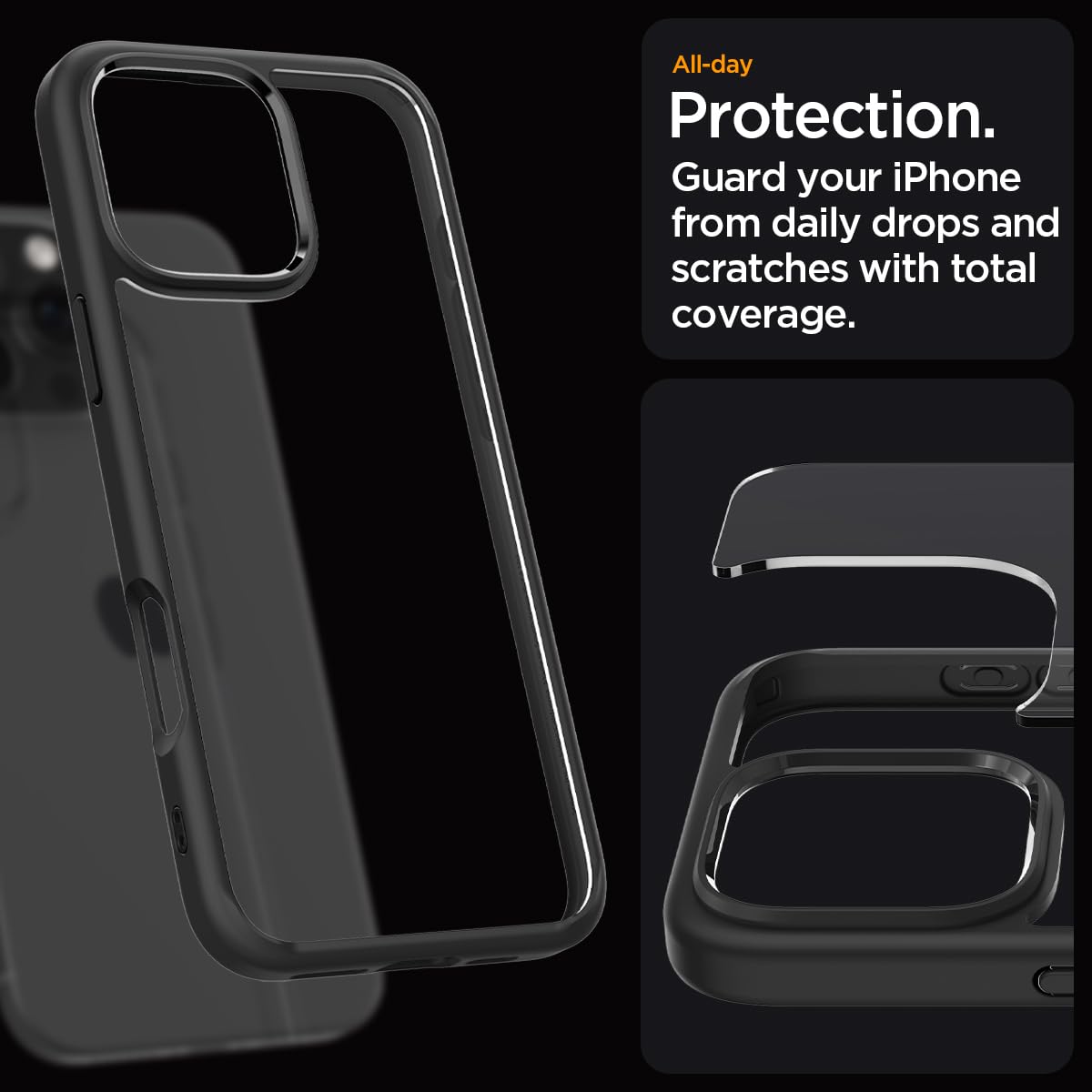 Spigen Ultra Hybrid Back Cover Case Compatible with iPhone 15 Pro (TPU + Poly Carbonate | Matte Black)