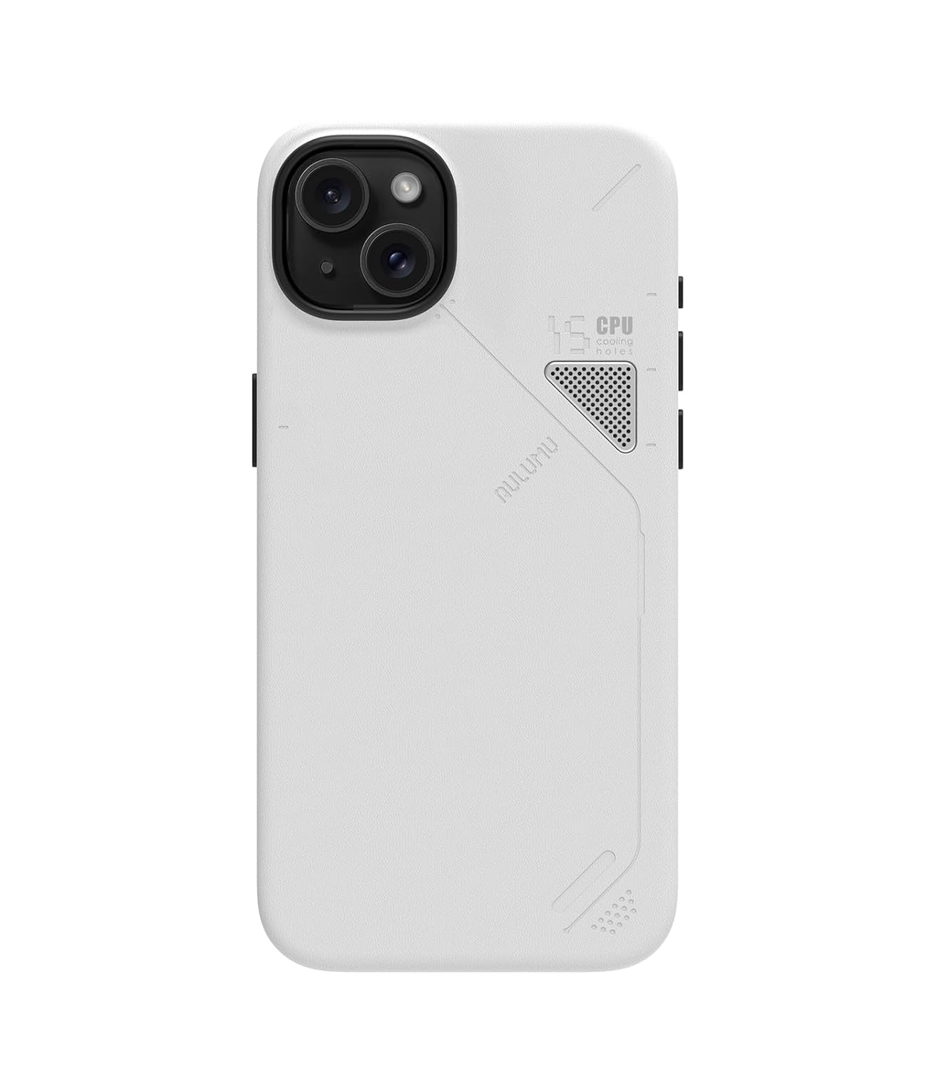 Aulumu A15 Vegan Leather for iPhone 15 Pro Magnetic Case [Unique Cooling Window] - Compatible with Magsafe [Metal Individual Buttons] - White